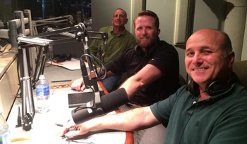 Photo of Richard Muscio, Joe Vecchio and Aaron Byzak in the KFMB studio